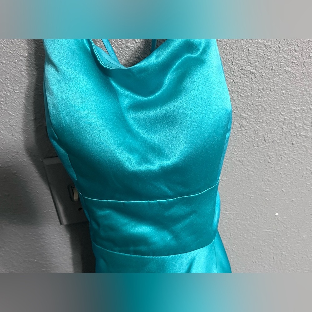 Teal prom dress with adjustable back